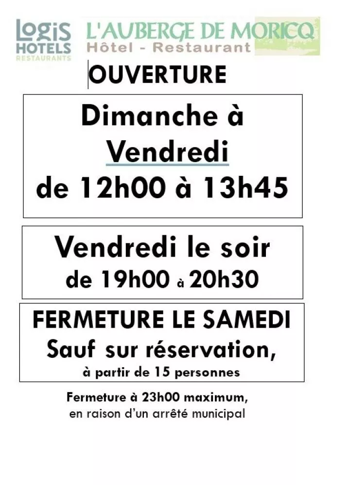 Horaires Hiver