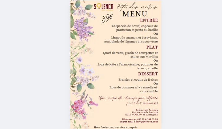   Menu fête des mères