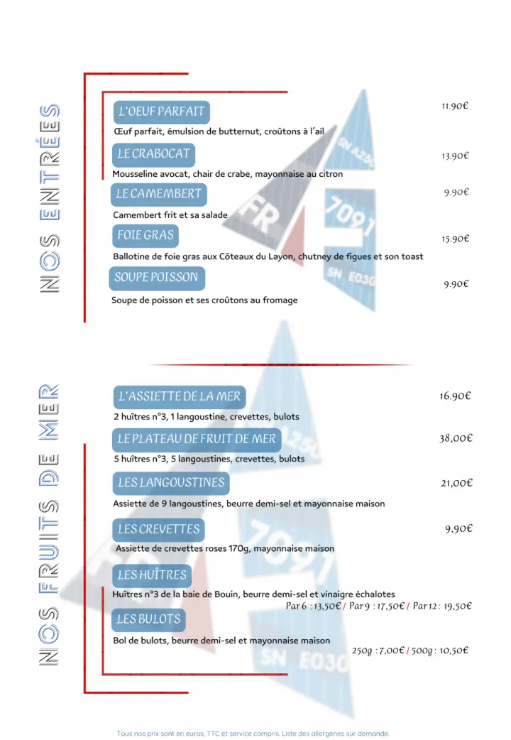   Nos Entrées et Fruits de Mer