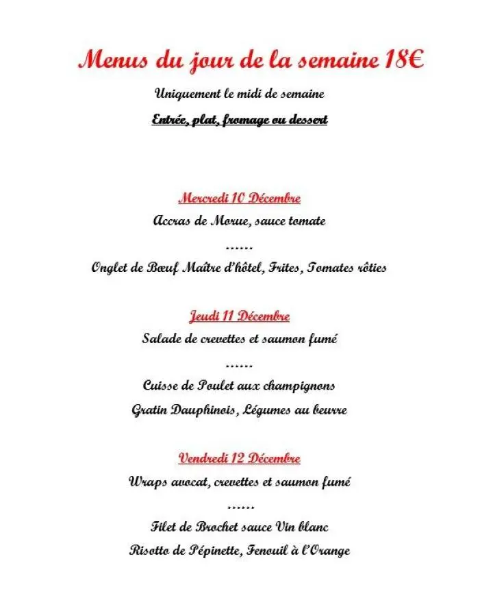   MENUS DU JOUR SEMAINE 52