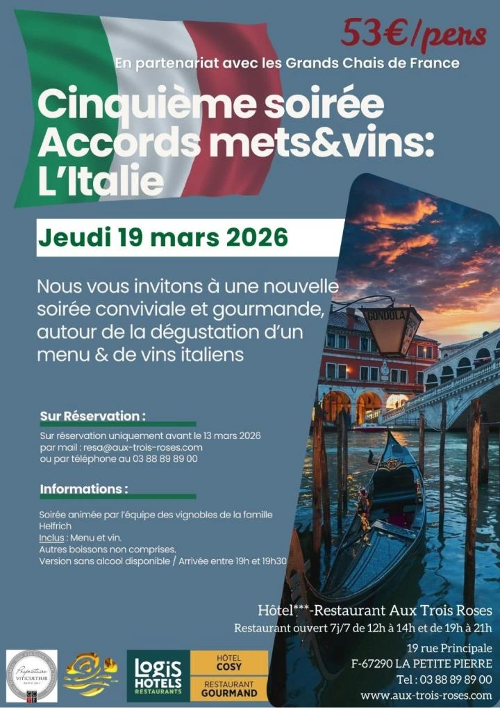   Cinqui&egrave;me soir&eacute;e  Accords mets&vins : l'Italie
