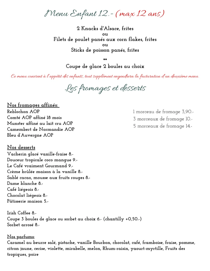   Carte du restaurant f&eacute;vrier 2026