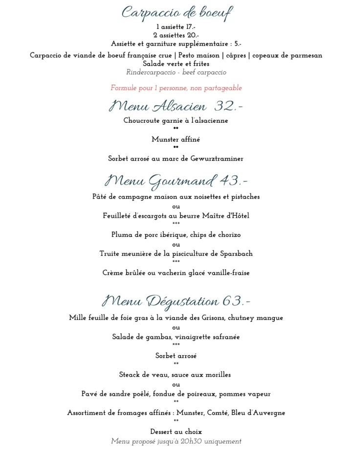   Carte du restaurant f&eacute;vrier 2026