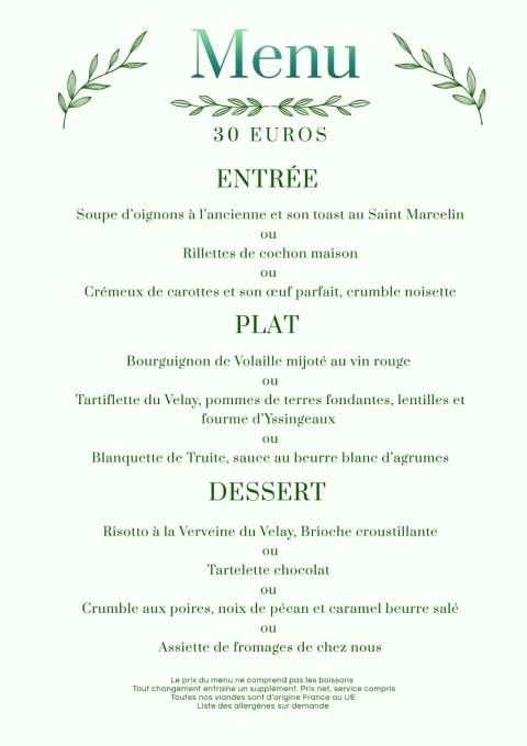 Menu et carte hiver