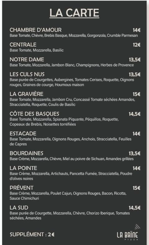 Carte pizza