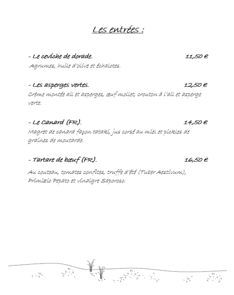 image Nos entr&eacute;es