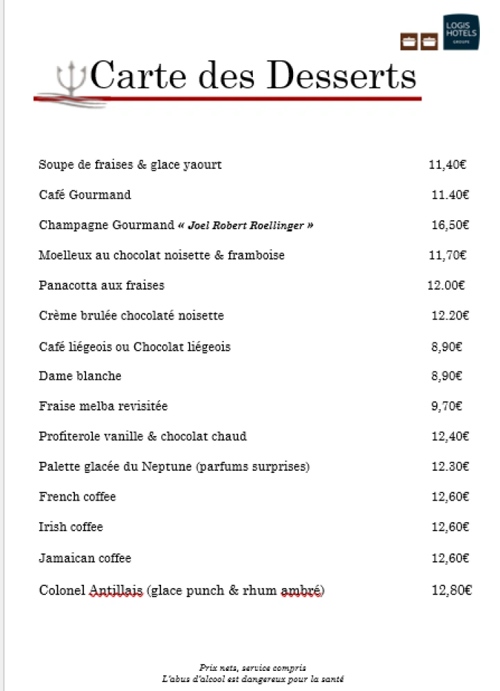   Carte des desserts