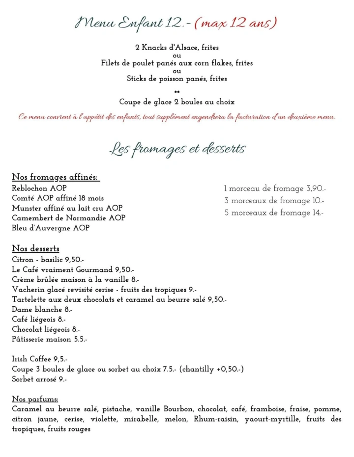   Carte du restaurant à partir de juin 2026