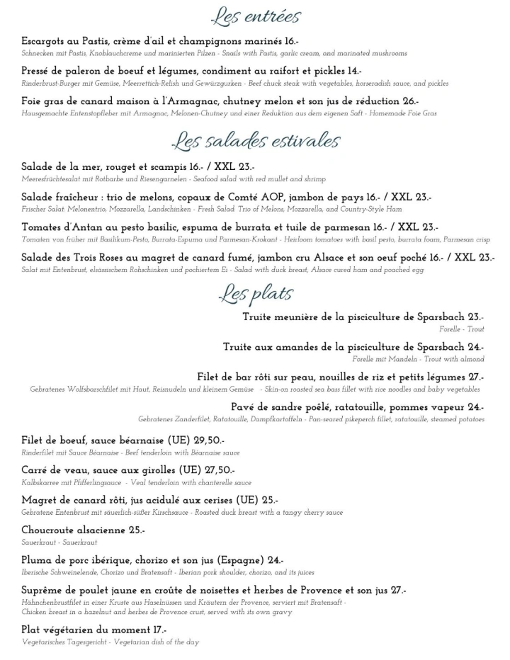   Carte du restaurant à partir de juin 2026