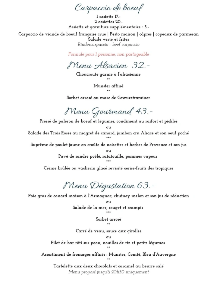   Carte du restaurant à partir de juin 2026