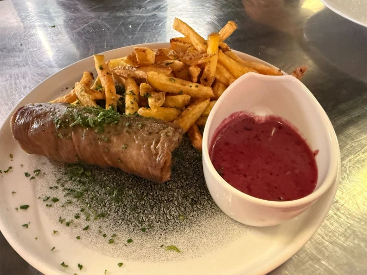 Chablis andouillette sausage, homemade fries and mustard sauce