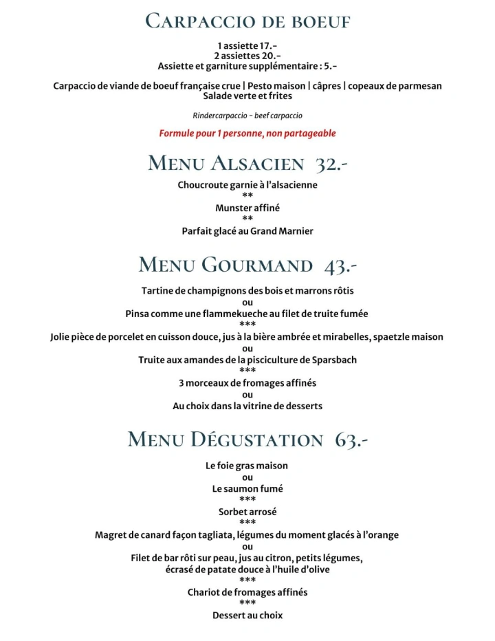   Carte du restaurant