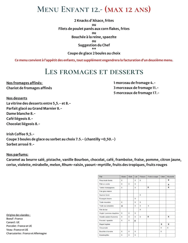   Carte du restaurant