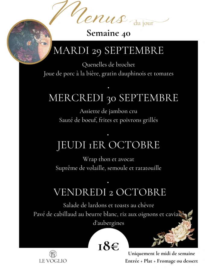   Menus du jour semaine 40